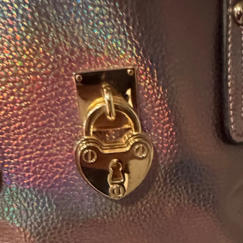 Iridescent Metallic Satchel Handbag - Gold Hardware